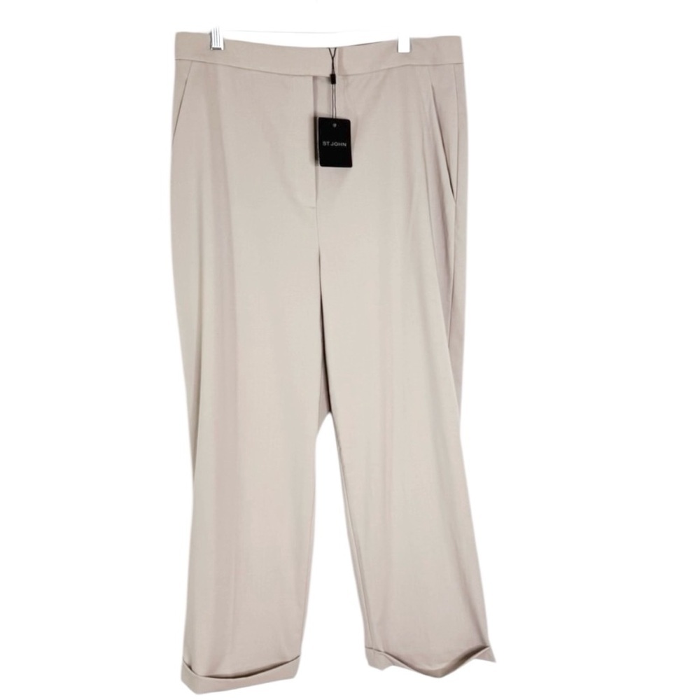 NWT St. John Stretch Wool Cuffed Trouser Pants Beige Size 12 - Picture 2 of 12